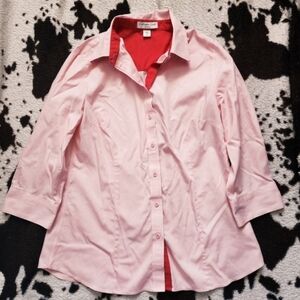 "COLDWATER CREEK " WOMEN'S THREE QUARTER LENGTH SLEEVE BUTTON UP- PINK
